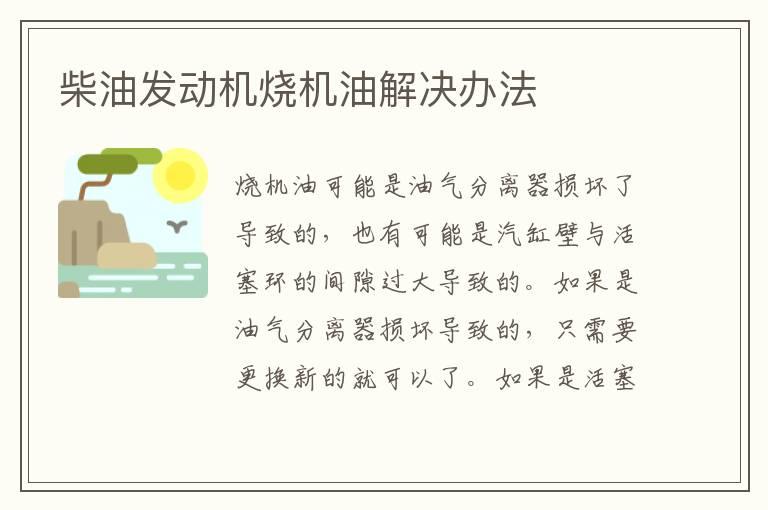 柴油发动机烧机油解决办法