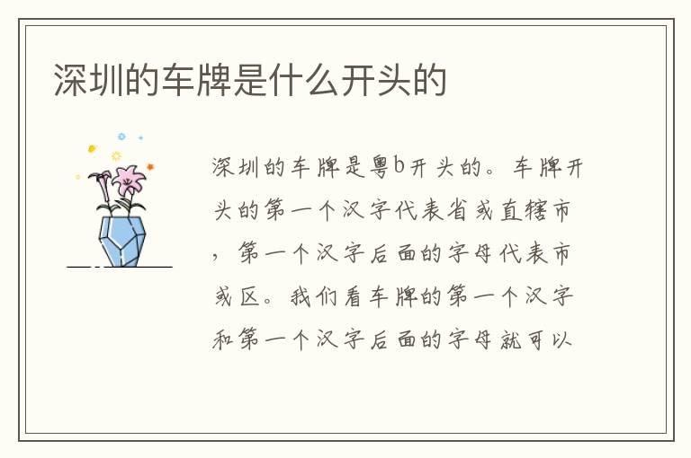 深圳的车牌是什么开头的