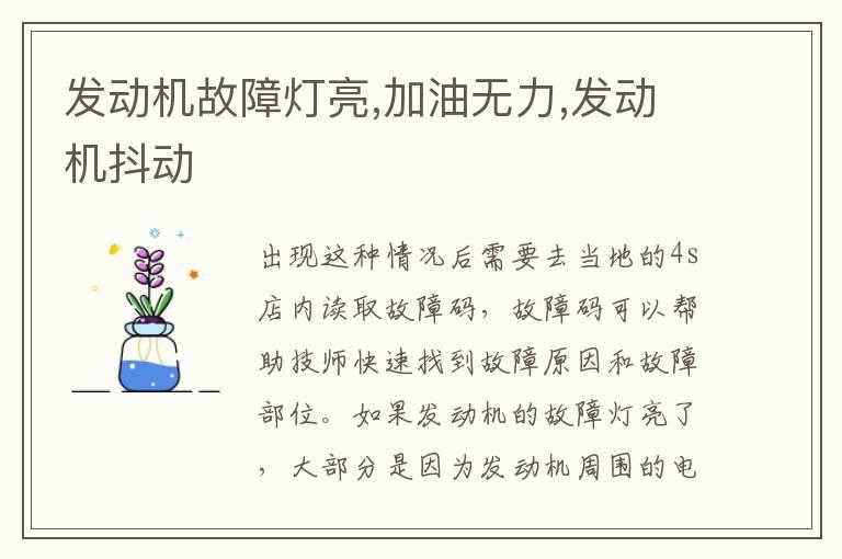 发动机故障灯亮,加油无力,发动机抖动