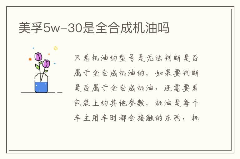 美孚5w-30是全合成机油吗