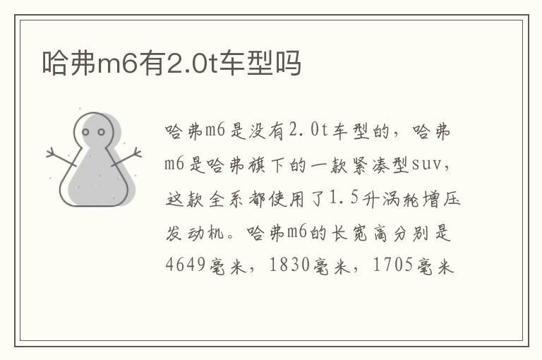 哈弗m6有2.0t车型吗