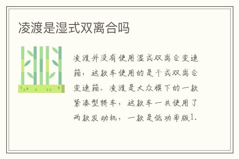 凌渡是湿式双离合吗