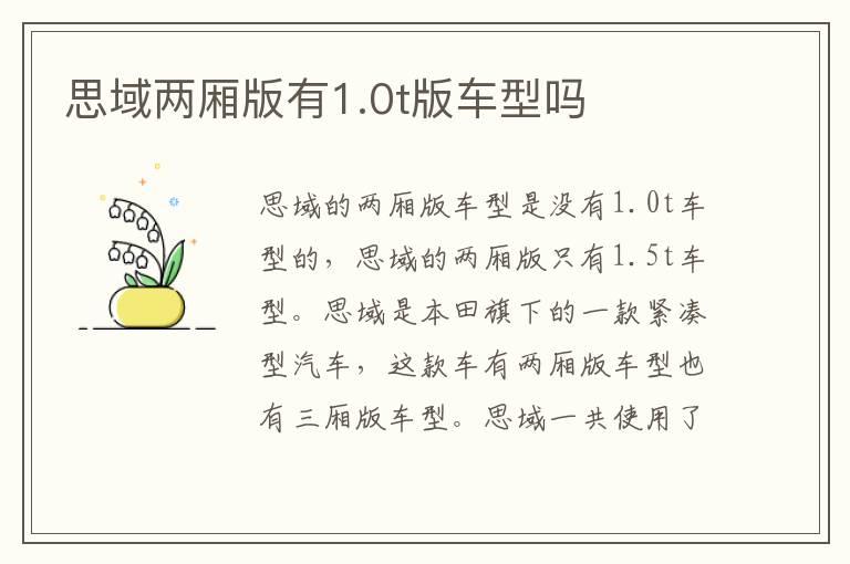 思域两厢版有1.0t版车型吗