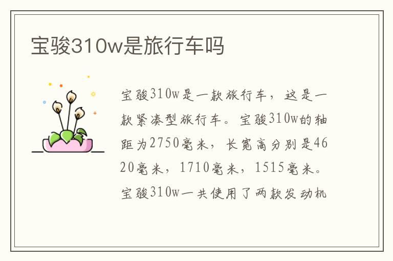 宝骏310w是旅行车吗