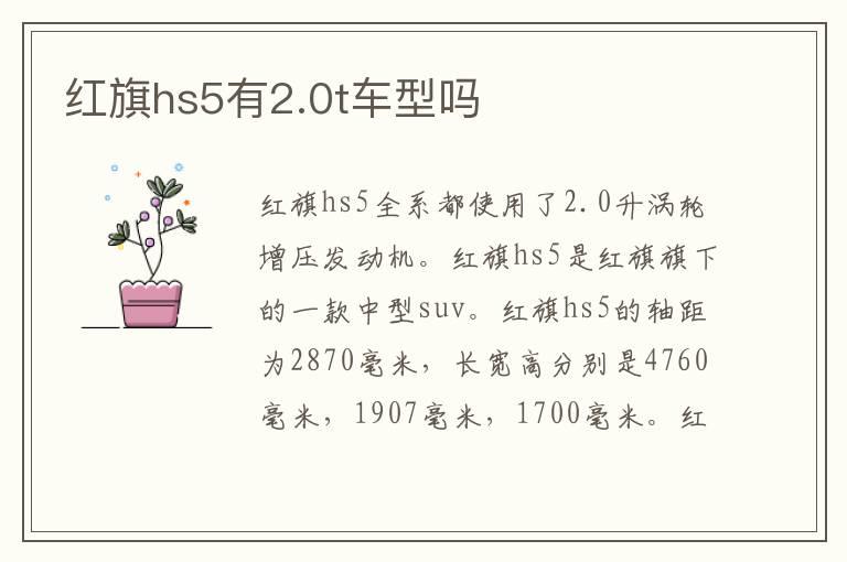 红旗hs5有2.0t车型吗