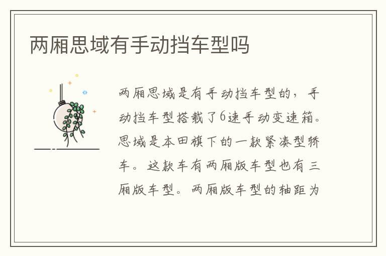 两厢思域有手动挡车型吗
