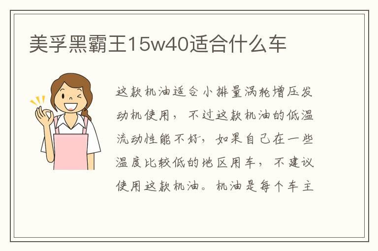 美孚黑霸王15w40适合什么车