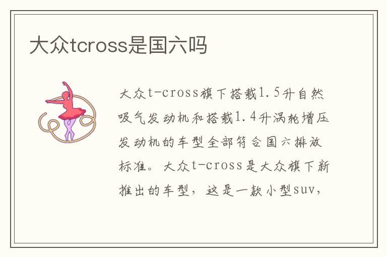 大众tcross是国六吗