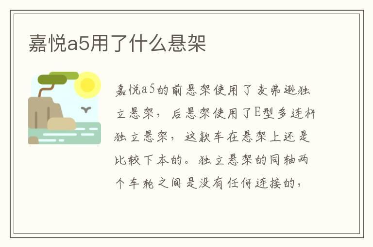 嘉悦a5用了什么悬架