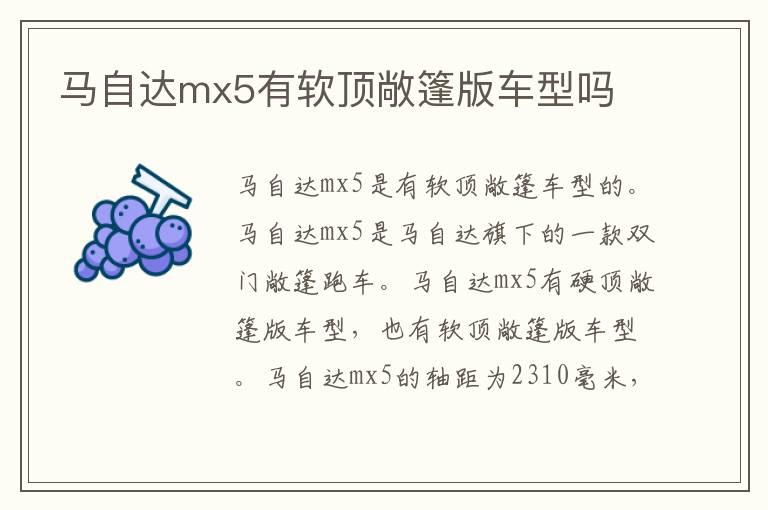 马自达mx5有软顶敞篷版车型吗