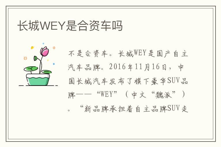 长城WEY是合资车吗