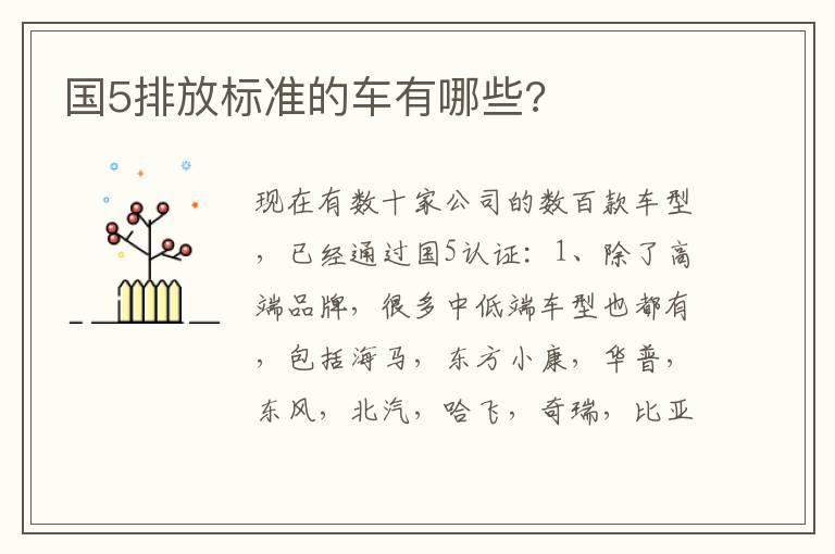 国5排放标准的车有哪些?
