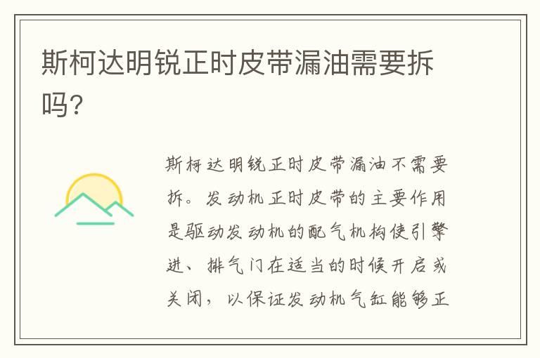 斯柯达明锐正时皮带漏油需要拆吗?