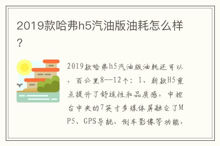 2019款哈弗h5汽油版油耗怎么样?