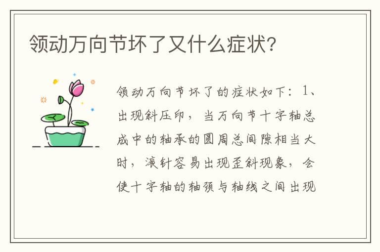 领动万向节坏了又什么症状?