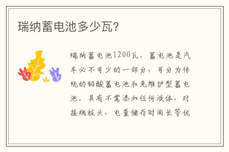 瑞纳蓄电池多少瓦?