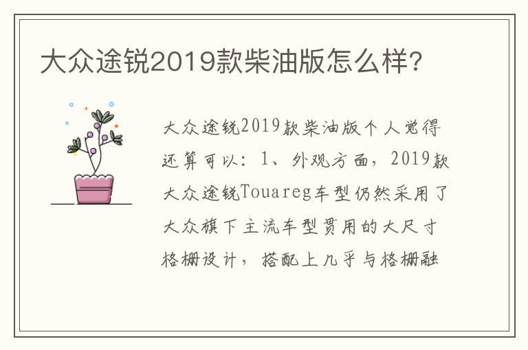 大众途锐2019款柴油版怎么样?