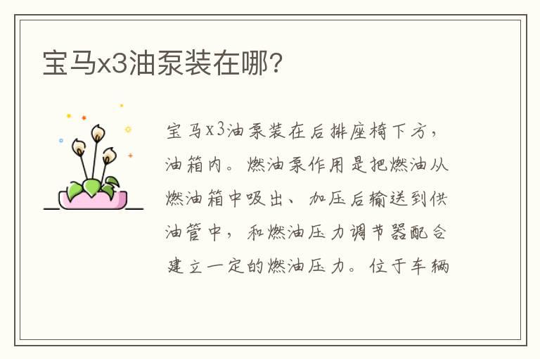 宝马x3油泵装在哪?
