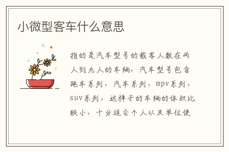 小微型客车什么意思