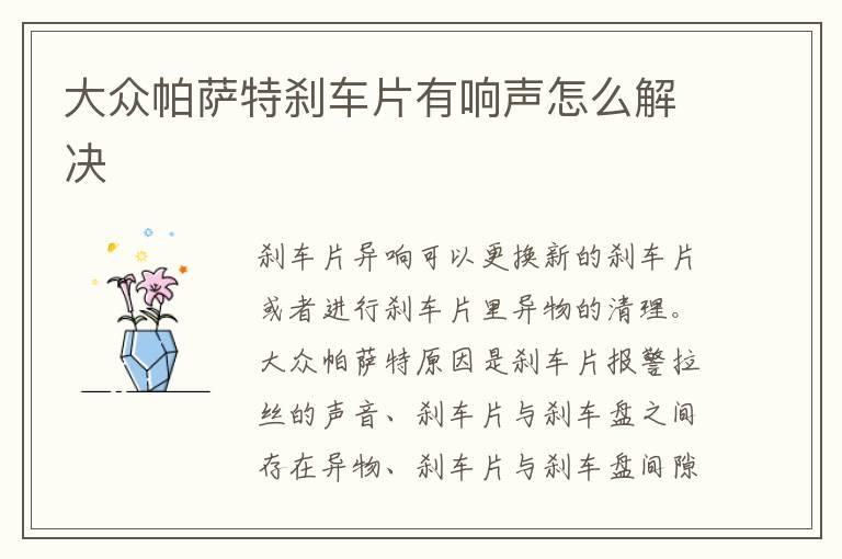 大众帕萨特刹车片有响声怎么解决
