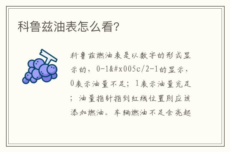 科鲁兹油表怎么看?