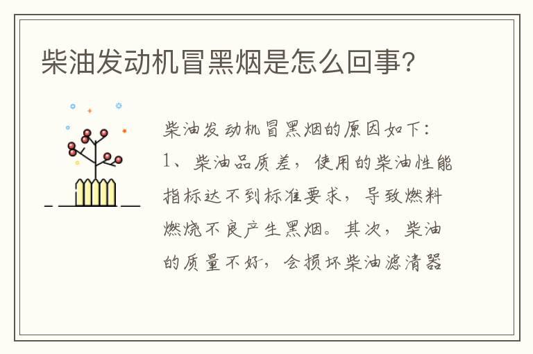 柴油发动机冒黑烟是怎么回事?