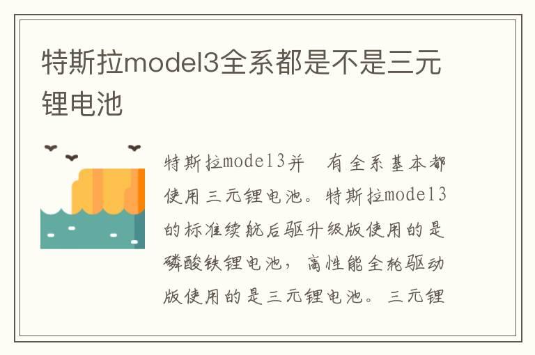 特斯拉model3全系都是不是三元锂电池