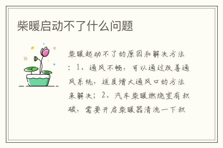 柴暖启动不了什么问题