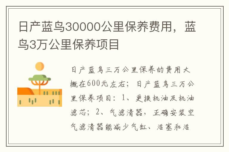 日产蓝鸟30000公里保养费用，蓝鸟3万公里保养项目