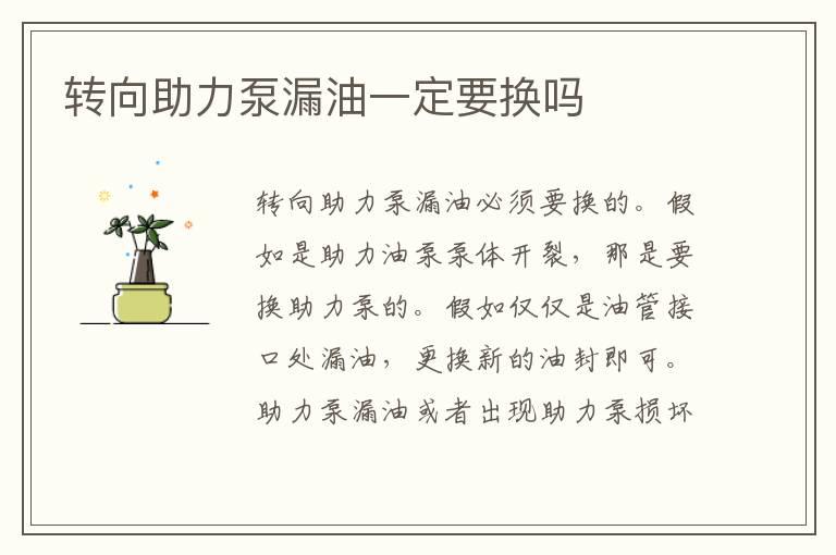 转向助力泵漏油一定要换吗