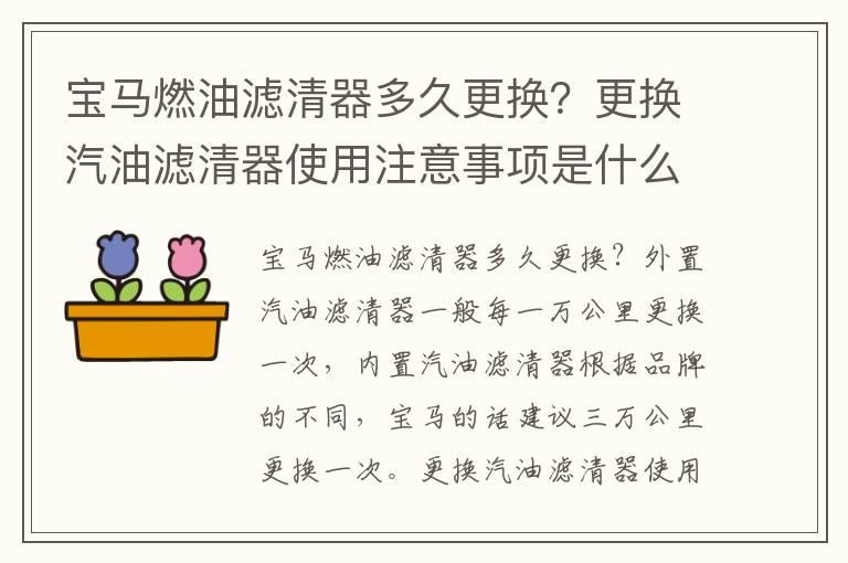 宝马燃油滤清器多久更换？更换汽油滤清器使用注意事项是什么