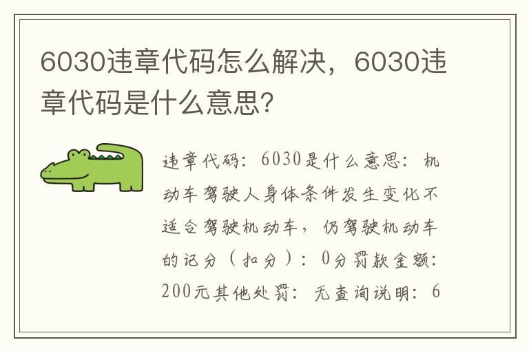 6030违章代码怎么解决，6030违章代码是什么意思？