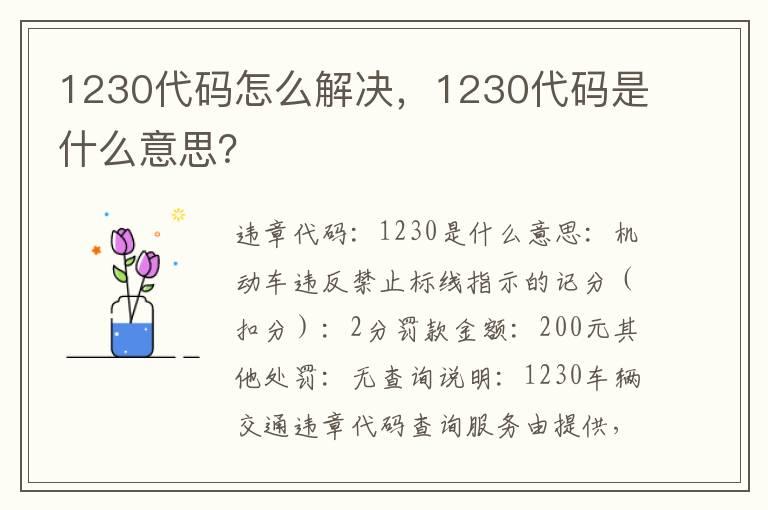 1230代码怎么解决，1230代码是什么意思？