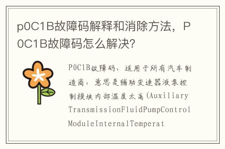 p0C1B故障码解释和消除方法，P0C1B故障码怎么解决？