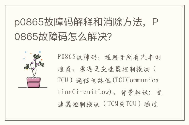 p0865故障码解释和消除方法，P0865故障码怎么解决？
