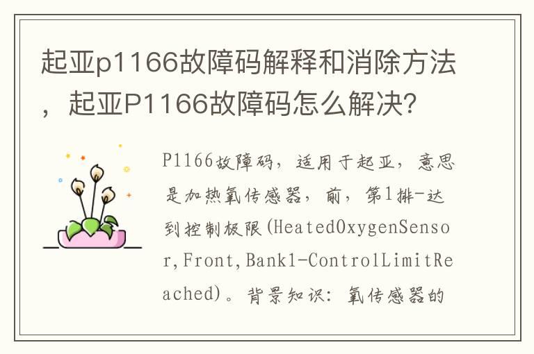 起亚p1166故障码解释和消除方法，起亚P1166故障码怎么解决？