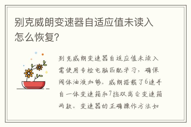 别克威朗变速器自适应值未读入怎么恢复？