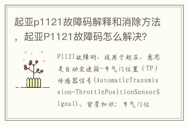 起亚p1121故障码解释和消除方法，起亚P1121故障码怎么解决？