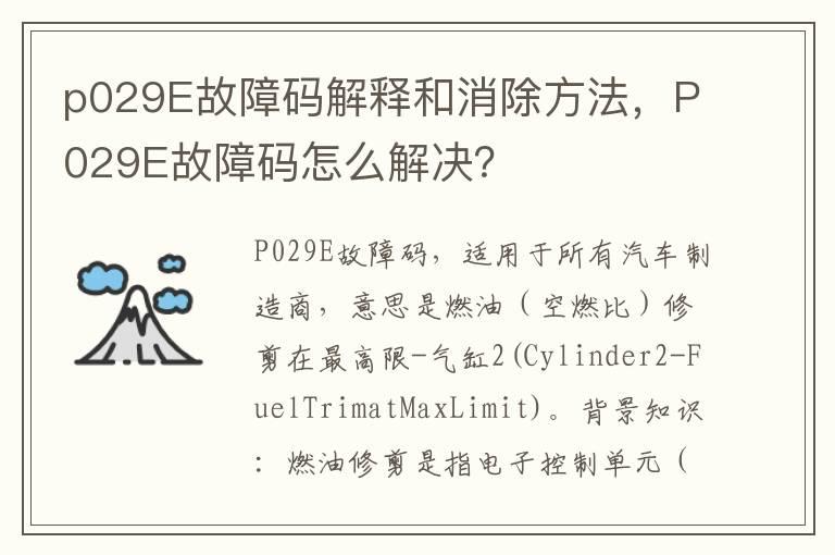 p029E故障码解释和消除方法，P029E故障码怎么解决？