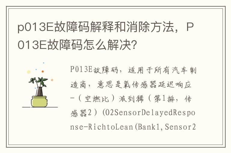 p013E故障码解释和消除方法，P013E故障码怎么解决？