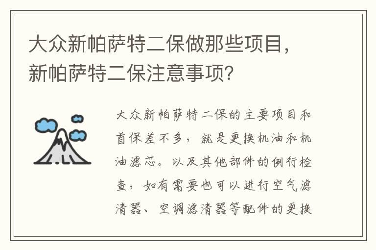 大众新帕萨特二保做那些项目，新帕萨特二保注意事项？