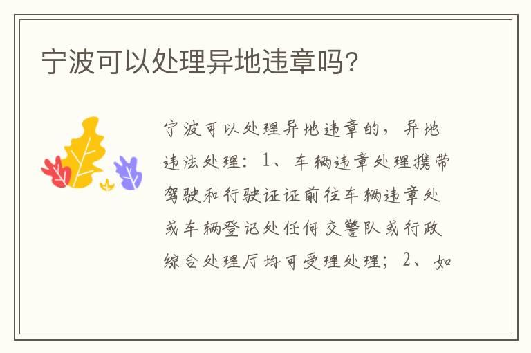 宁波可以处理异地违章吗?