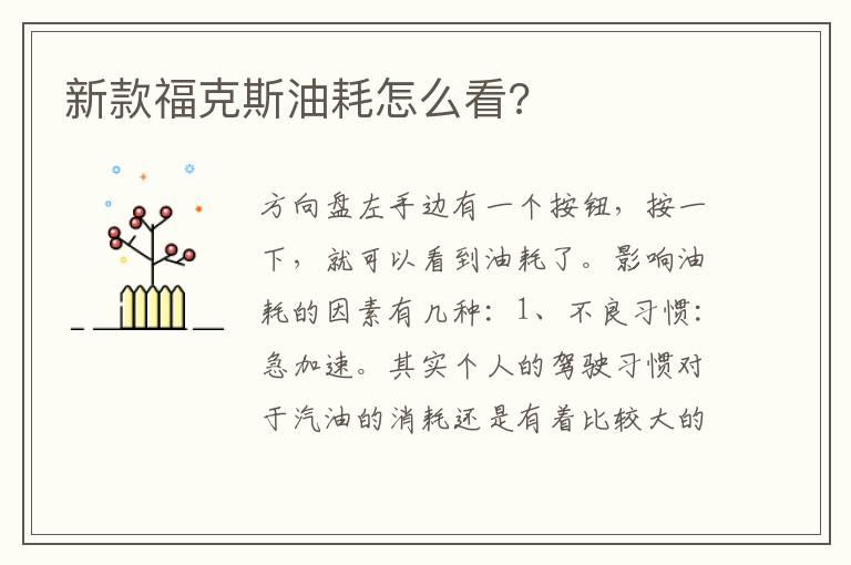 新款福克斯油耗怎么看?