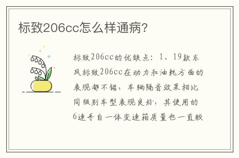 标致206cc怎么样通病?