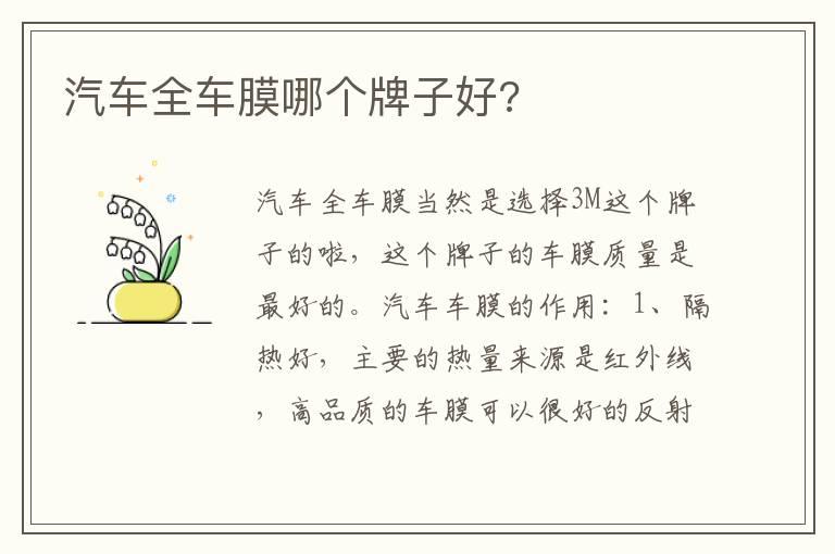 汽车全车膜哪个牌子好?
