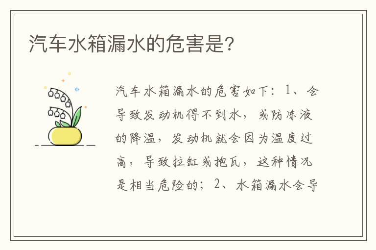 汽车水箱漏水的危害是?