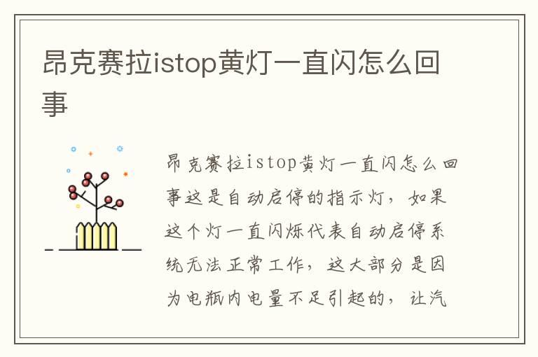 昂克赛拉istop黄灯一直闪怎么回事