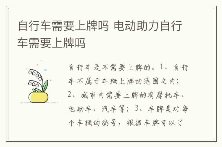 自行车需要上牌吗 电动助力自行车需要上牌吗