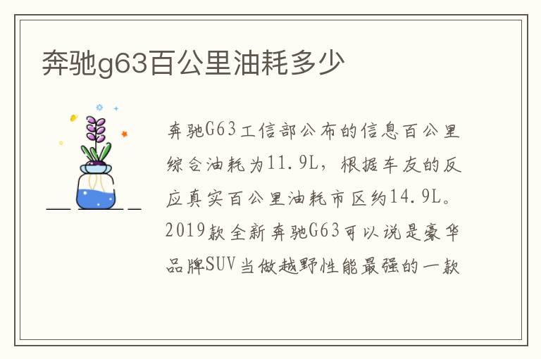 奔驰g63百公里油耗多少