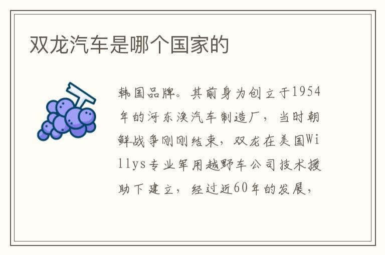 双龙汽车是哪个国家的